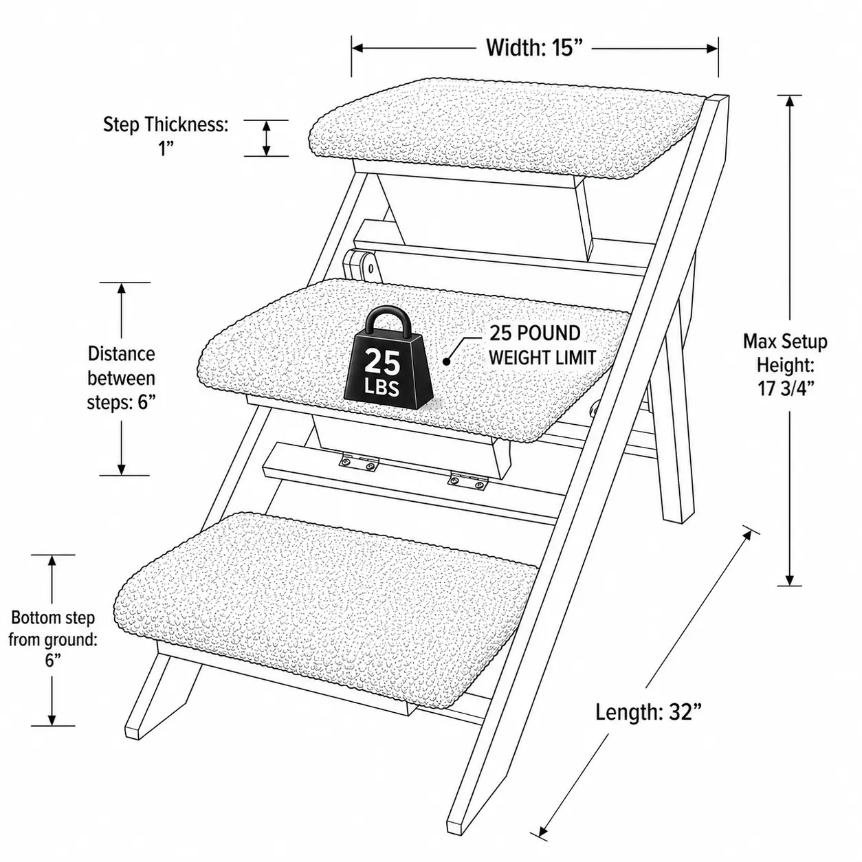 Wooden Pet Stairs & Ramp for Small Dogs and Cats, Convertible 2-in-1 Folding Dog Steps for Bed & Couch, Non-Slip Plush Steps, Stable Wood Frame, Ideal for Puppies, Senior Pets & Small Breeds