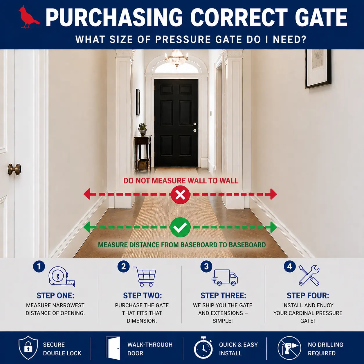 Cardinal Gates PG26 Pressure Mounted Gate, No Drilling Required, Choose Your Opening Width