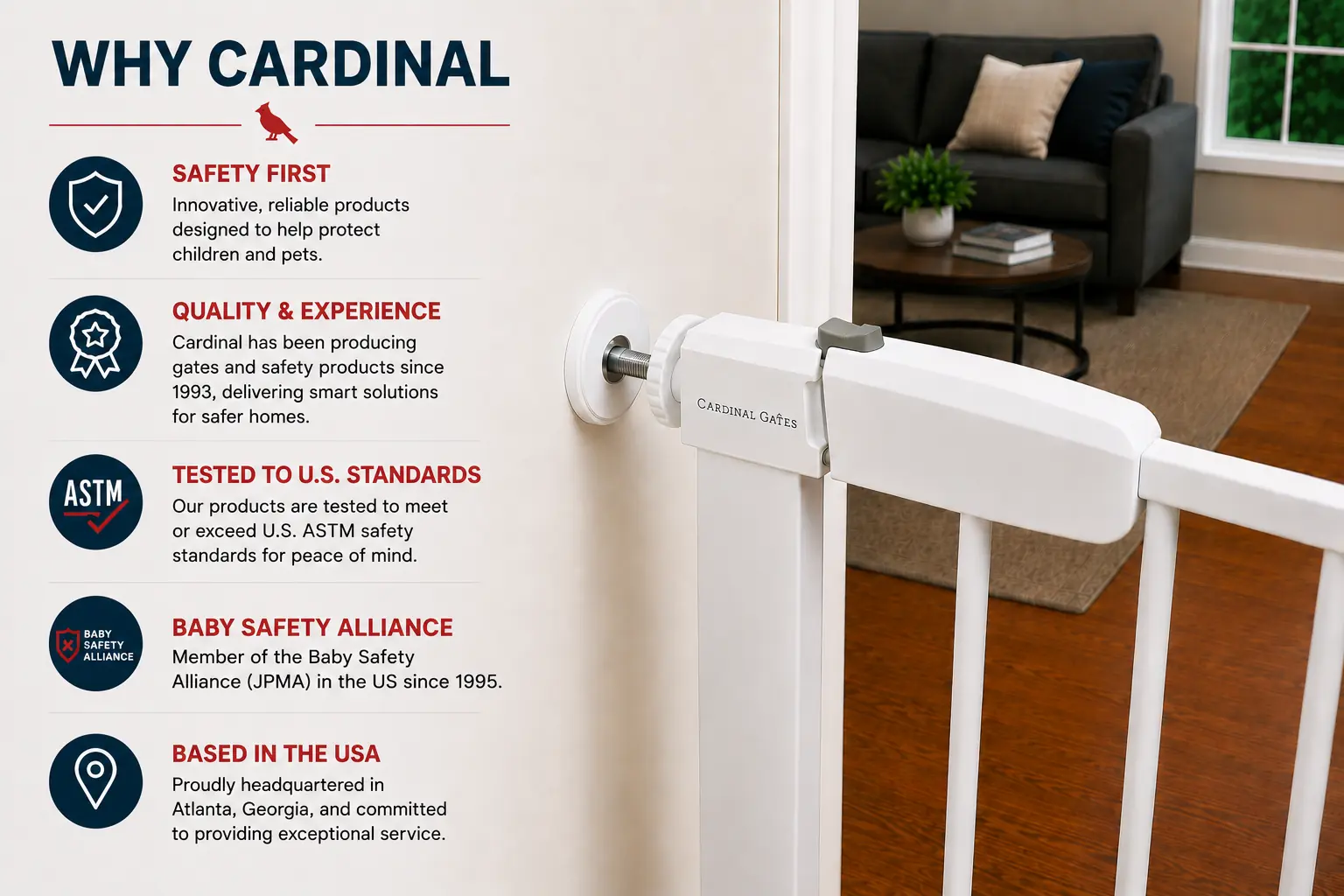 Cardinal Gates PG26 Pressure Mounted Gate, No Drilling Required, Choose Your Opening Width